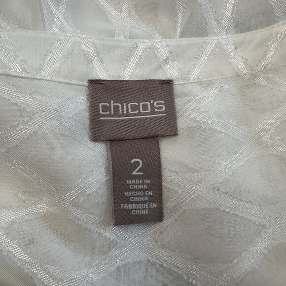 Chico's Shirt Size 2 L White V Neck Topper Semi Sheer 3/4 Sleeve Topper - Picture 6 of 12